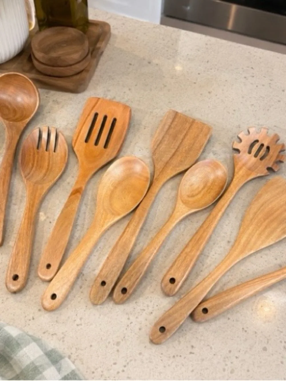 New 10-Piece Acacia Wood Kitchen Utensil Set Wooden Spoons Spatulas Cooking Tool